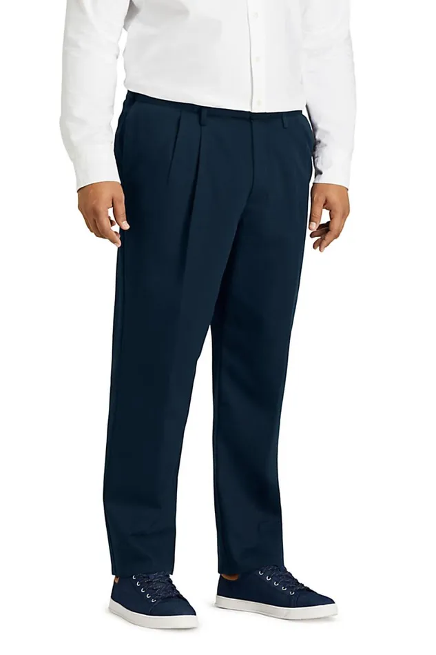 Lands039 End Chinos and Casual Pants Men Big And Tall Comfort Waist Pleated No Iron Chino Pants Radiant Navy