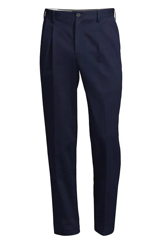 Lands039 End Chinos and Casual Pants Men Big And Tall Comfort Waist Pleated No Iron Chino Pants Radiant Navy