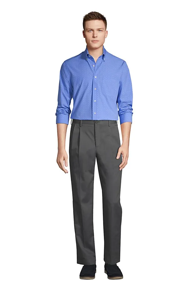 Lands039 End Chinos and Casual Pants Men Traditional Fit Pleated No Iron Chino Pants Radiant Navy