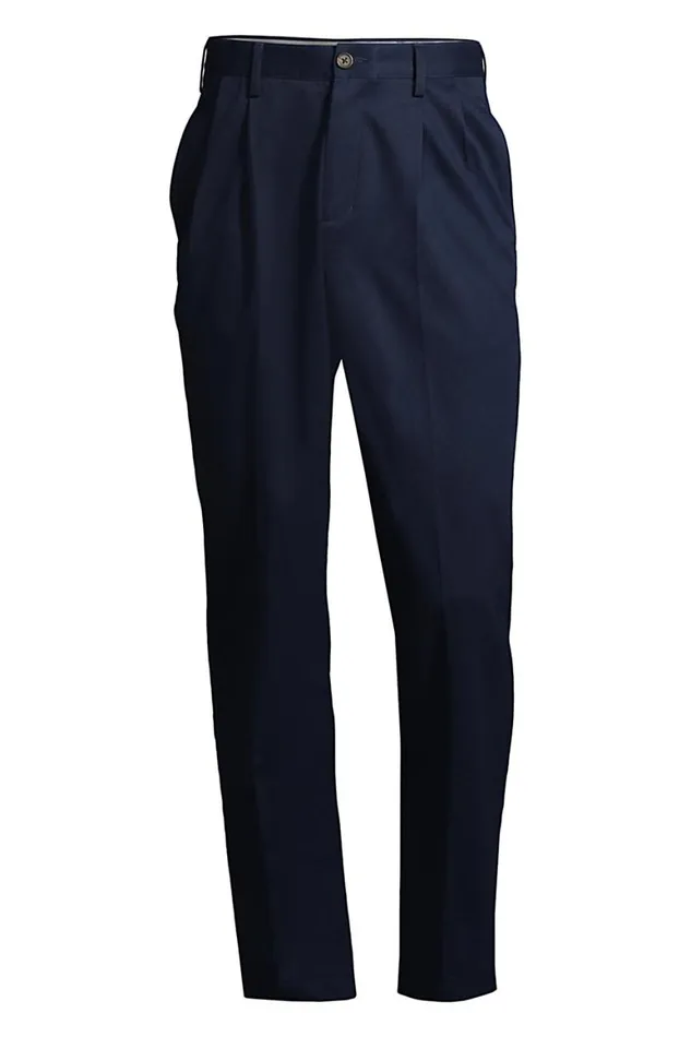 Lands039 End Chinos and Casual Pants Men Traditional Fit Pleated No Iron Chino Pants Radiant Navy