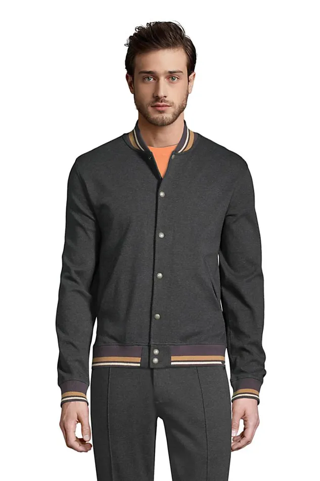 Lands039 End Coats and Jackets Men Sport Knit Bomber Jacket Charcoal Heather