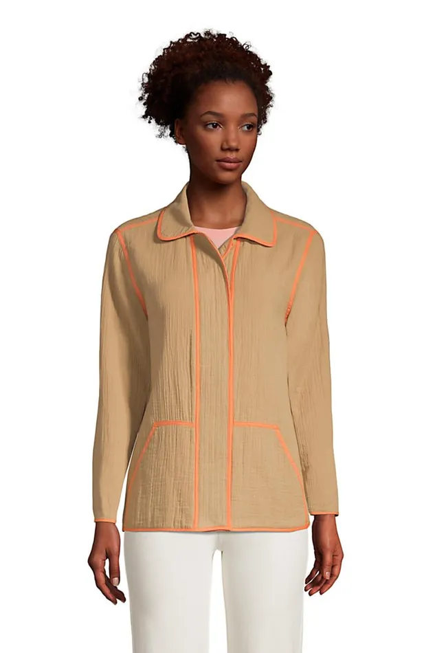 Lands039 End Coats and Jackets Women Gauze Textured Cotton Jacket Rich Camel