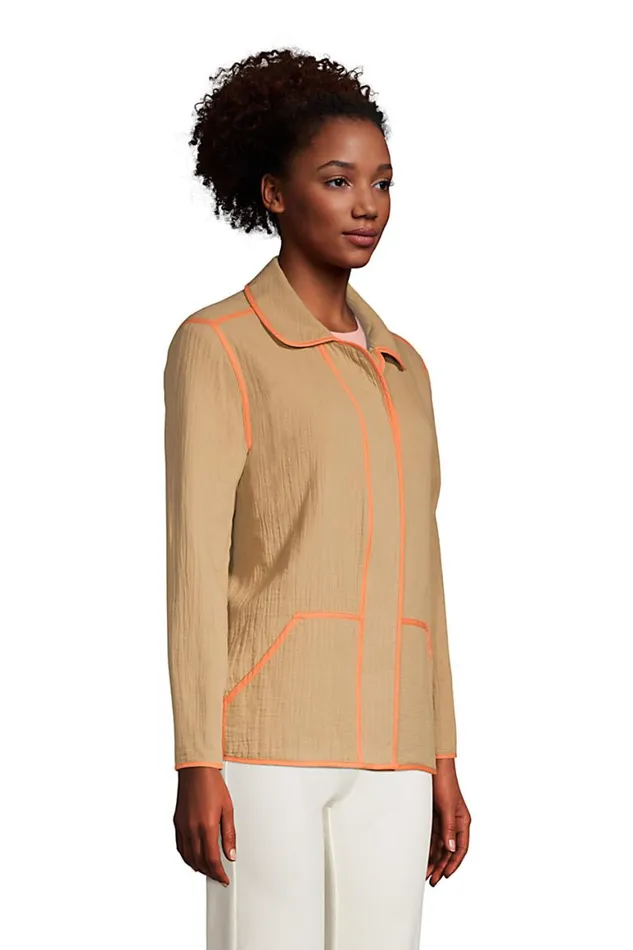 Lands039 End Coats and Jackets Women Gauze Textured Cotton Jacket Rich Camel Lands039 End Coats and Jackets Women Gauze Textured Cotton Jacket Rich Camel