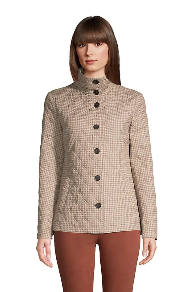 Lands039 End Coats and Jackets Women Insulated Packable Quilted Barn Jacket Print Light Pecan Houndstooth Lands039 End Coats and Jackets Women Insulated Packable Quilted Barn Jacket Print Light Pecan Houndstooth