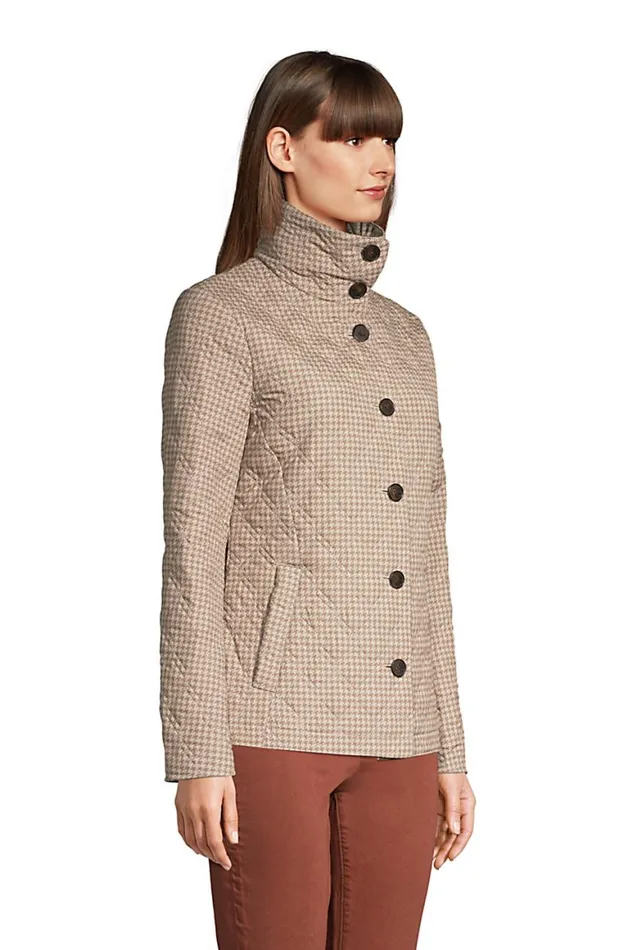 Lands039 End Coats and Jackets Women Insulated Packable Quilted Barn Jacket Print Light Pecan Houndstooth Lands039 End Coats and Jackets Women Insulated Packable Quilted Barn Jacket Print Light Pecan Houndstooth