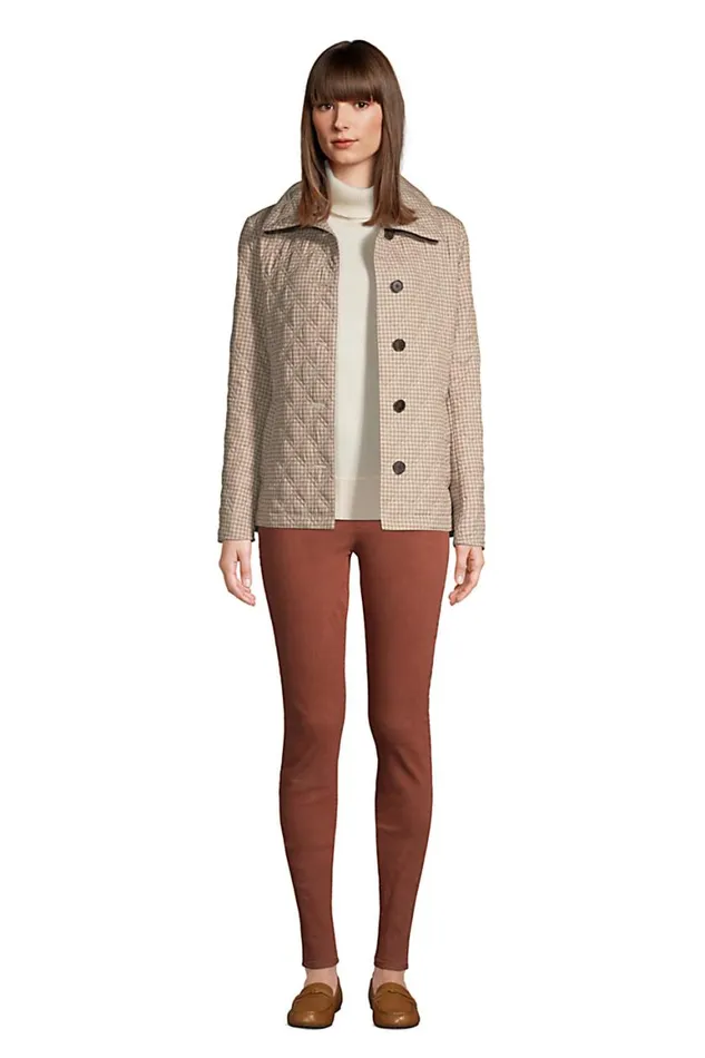 Lands039 End Coats and Jackets Women Insulated Packable Quilted Barn Jacket Print Light Pecan Houndstooth Lands039 End Coats and Jackets Women Insulated Packable Quilted Barn Jacket Print Light Pecan Houndstooth