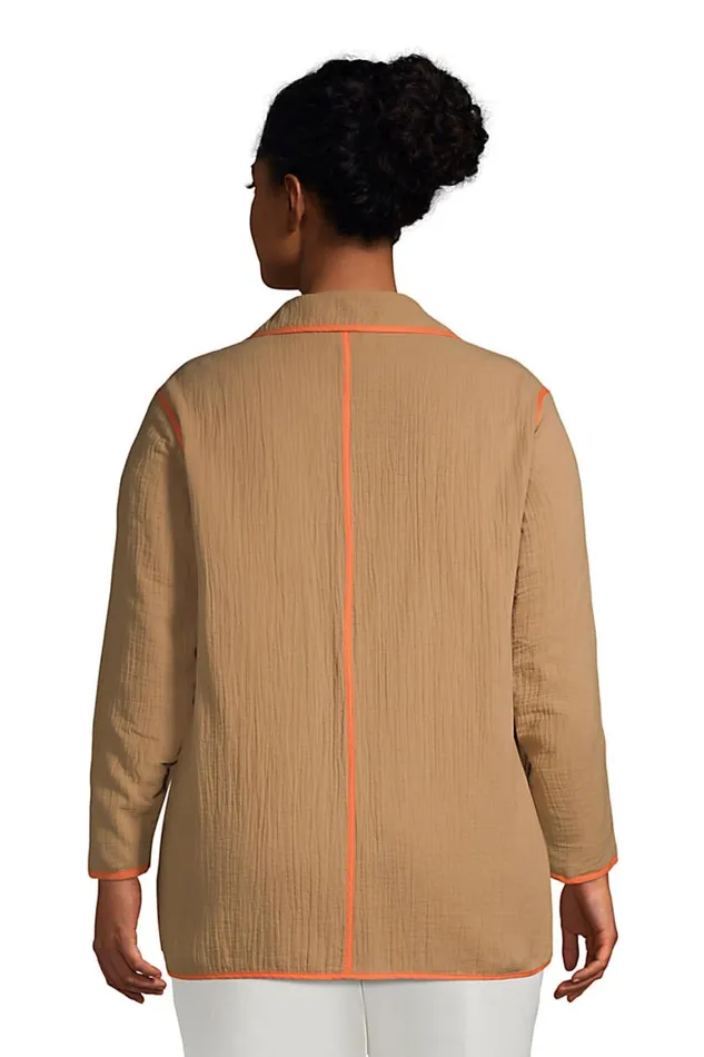 Lands039 End Coats and Jackets Women Plus Size Gauze Textured Cotton Jacket Rich Camel Lands039 End Coats and Jackets Women Plus Size Gauze Textured Cotton Jacket Rich Camel