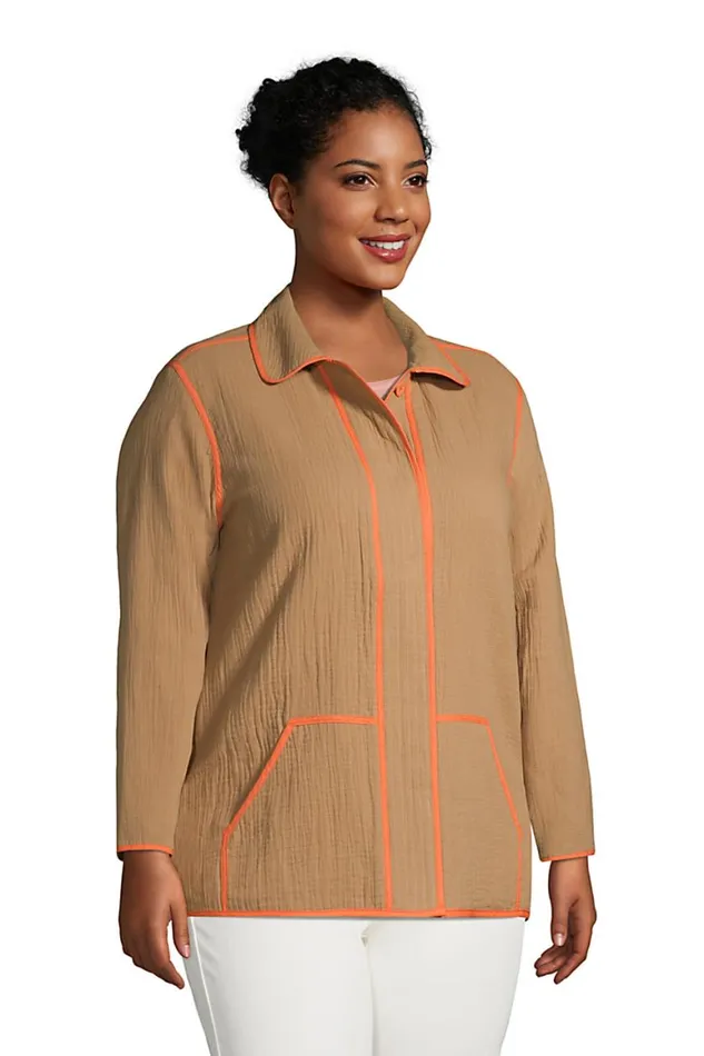 Lands039 End Coats and Jackets Women Plus Size Gauze Textured Cotton Jacket Rich Camel Lands039 End Coats and Jackets Women Plus Size Gauze Textured Cotton Jacket Rich Camel