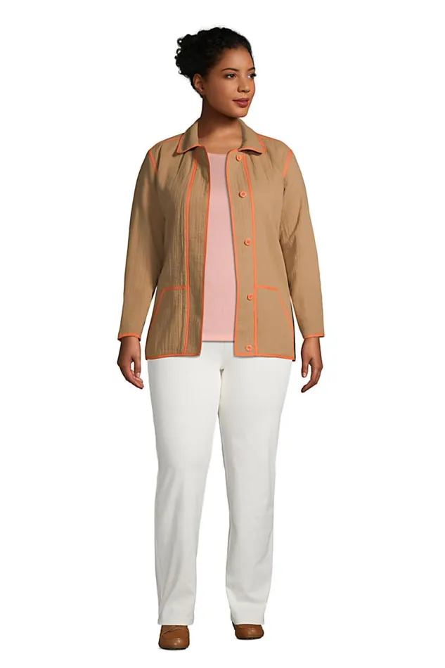 Lands039 End Coats and Jackets Women Plus Size Gauze Textured Cotton Jacket Rich Camel Lands039 End Coats and Jackets Women Plus Size Gauze Textured Cotton Jacket Rich Camel