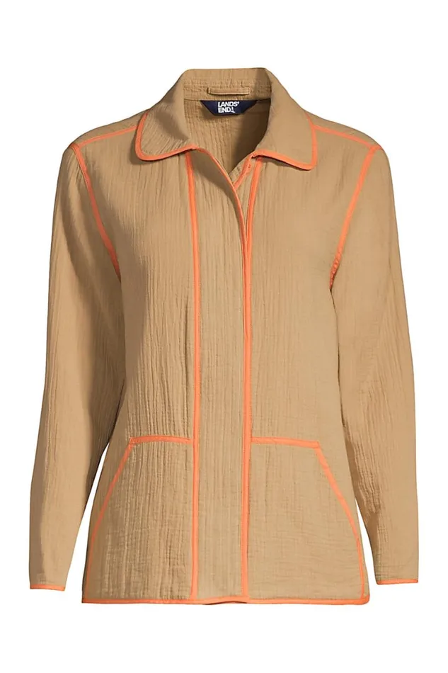 Lands039 End Coats and Jackets Women Plus Size Gauze Textured Cotton Jacket Rich Camel Lands039 End Coats and Jackets Women Plus Size Gauze Textured Cotton Jacket Rich Camel