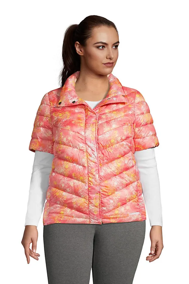 Lands039 End Coats and Jackets Women Plus Size Ultra Lightweight Down Packable Short Sleeve Jacket Soft Mojave Tie Dye Floral Lands039 End Coats and Jackets Women Plus Size Ultra Lightweight Down Packable Short Sleeve Jacket Soft Mojave Tie Dye Floral