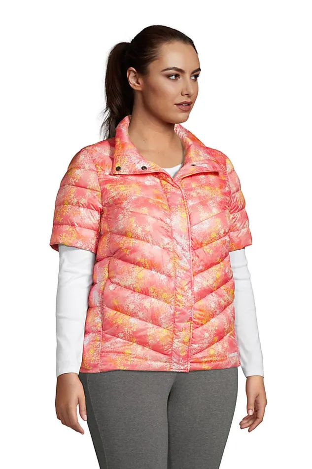 Lands039 End Coats and Jackets Women Plus Size Ultra Lightweight Down Packable Short Sleeve Jacket Soft Mojave Tie Dye Floral Lands039 End Coats and Jackets Women Plus Size Ultra Lightweight Down Packable Short Sleeve Jacket Soft Mojave Tie Dye Floral