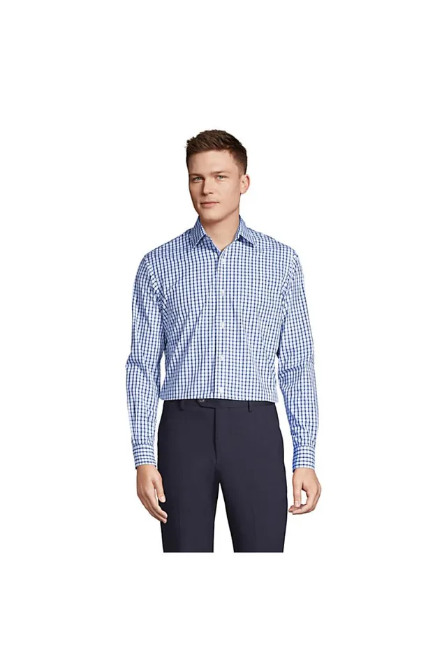 Lands039 End Dress Shirts Men Long Sleeve Straight Collar Patterned Broadcloth Shirt Evening Sapphire