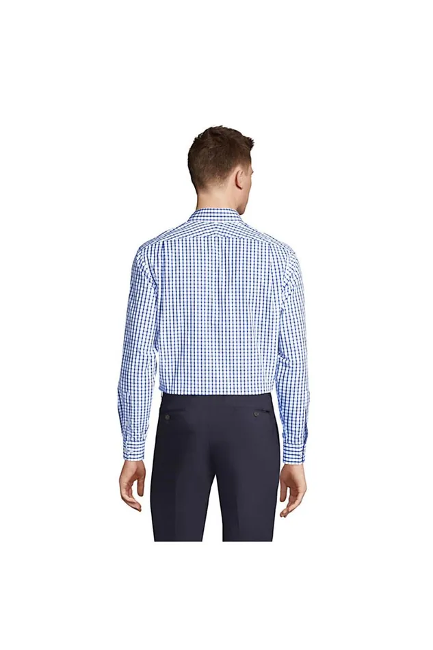 Lands039 End Dress Shirts Men Long Sleeve Straight Collar Patterned Broadcloth Shirt Evening Sapphire