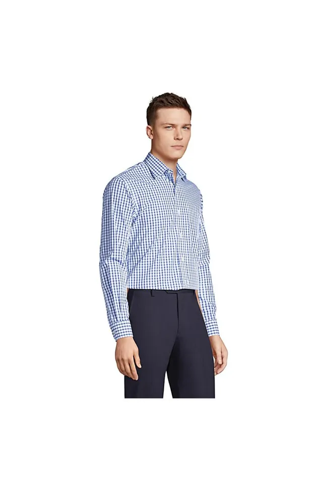 Lands039 End Dress Shirts Men Long Sleeve Straight Collar Patterned Broadcloth Shirt Evening Sapphire