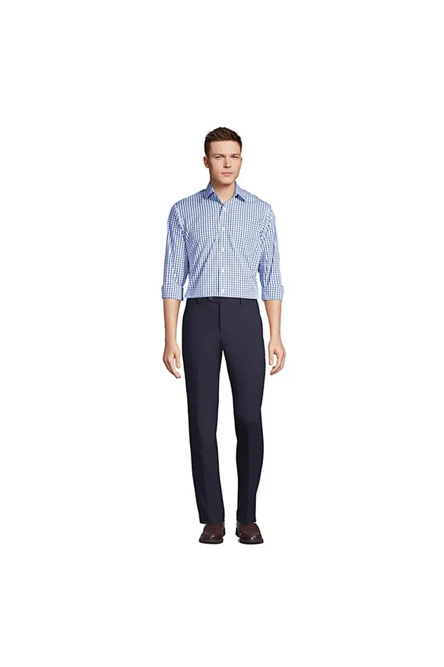 Lands039 End Dress Shirts Men Long Sleeve Straight Collar Patterned Broadcloth Shirt Evening Sapphire