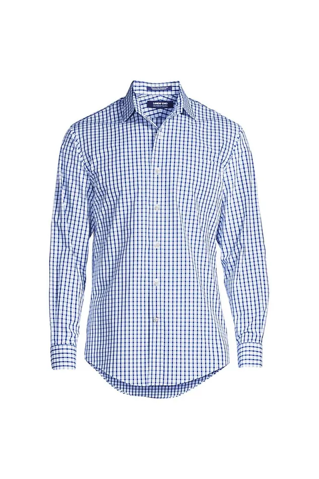 Lands039 End Dress Shirts Men Long Sleeve Straight Collar Patterned Broadcloth Shirt Evening Sapphire