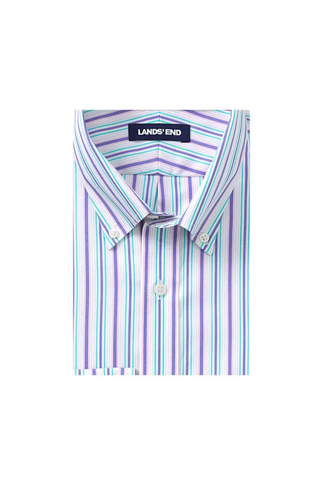 Lands039 End Dress Shirts Men Pattern No Iron Supima Pinpoint Button Down Collar Dress Shirt Pink