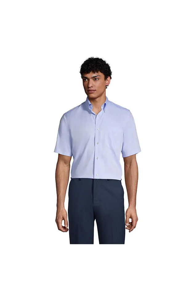 Lands039 End Dress Shirts Men Short Sleeve No Iron Pinpoint Dress Shirt Blue
