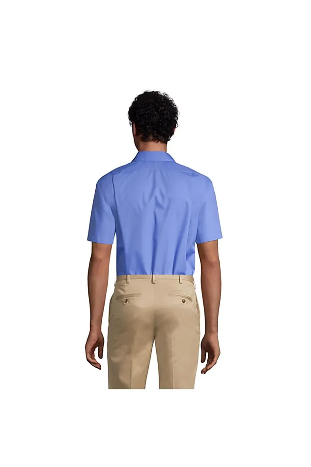 Lands039 End Dress Shirts Men Short Sleeve Straight Collar Broadcloth Shirt True Blue