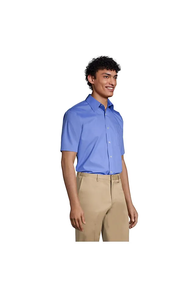 Lands039 End Dress Shirts Men Short Sleeve Straight Collar Broadcloth Shirt True Blue