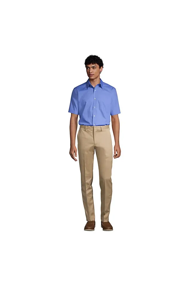 Lands039 End Dress Shirts Men Short Sleeve Straight Collar Broadcloth Shirt True Blue