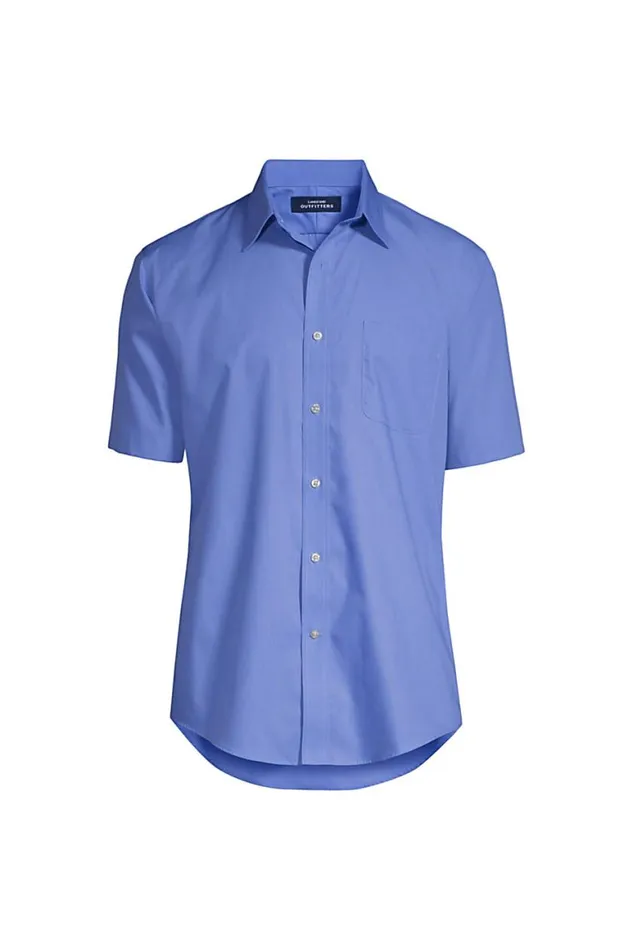 Lands039 End Dress Shirts Men Short Sleeve Straight Collar Broadcloth Shirt True Blue