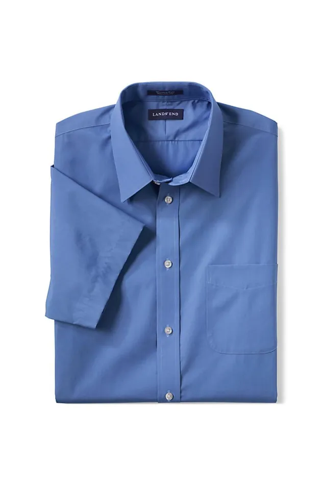 Lands039 End Dress Shirts Men Short Sleeve Straight Collar Broadcloth Shirt True Blue