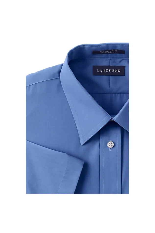 Lands039 End Dress Shirts Men Short Sleeve Straight Collar Broadcloth Shirt True Blue