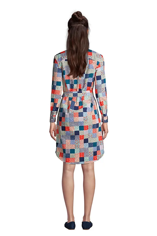 Lands039 End Dresses Women Cotton Poplin Button Front Shirt Dress Multi Patchwork Floral Lands039 End Dresses Women Cotton Poplin Button Front Shirt Dress Multi Patchwork Floral