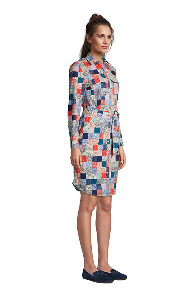 Lands039 End Dresses Women Cotton Poplin Button Front Shirt Dress Multi Patchwork Floral Lands039 End Dresses Women Cotton Poplin Button Front Shirt Dress Multi Patchwork Floral