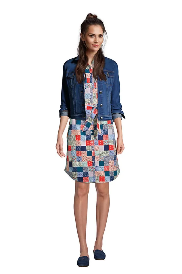 Lands039 End Dresses Women Cotton Poplin Button Front Shirt Dress Multi Patchwork Floral Lands039 End Dresses Women Cotton Poplin Button Front Shirt Dress Multi Patchwork Floral