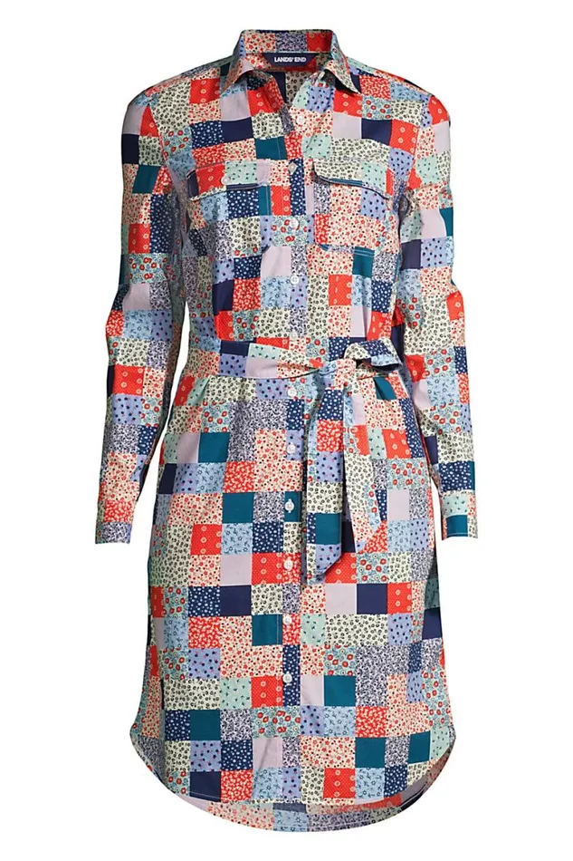 Lands039 End Dresses Women Cotton Poplin Button Front Shirt Dress Multi Patchwork Floral Lands039 End Dresses Women Cotton Poplin Button Front Shirt Dress Multi Patchwork Floral