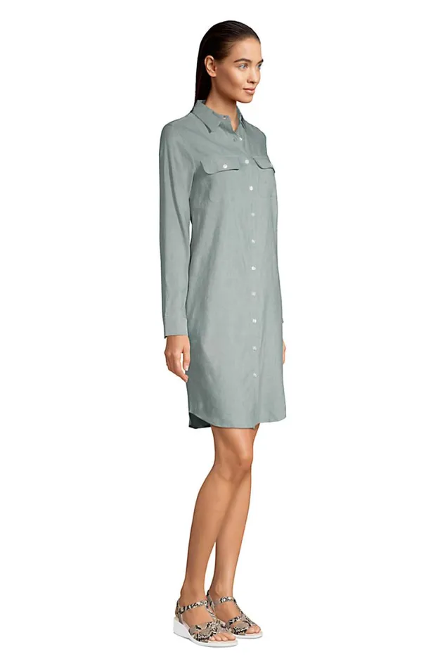 Lands039 End Dresses Women Long Sleeve Linen Blend Button Down Shirt Dress Mist Eucalyptus Lands039 End Dresses Women Long Sleeve Linen Blend Button Down Shirt Dress Mist Eucalyptus