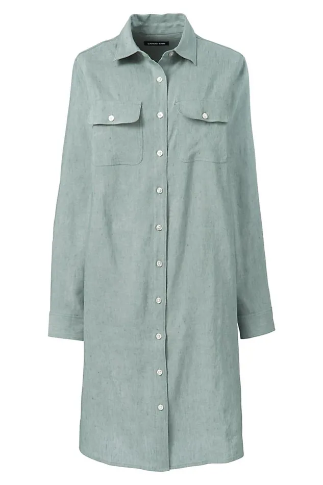 Lands039 End Dresses Women Long Sleeve Linen Blend Button Down Shirt Dress Mist Eucalyptus Lands039 End Dresses Women Long Sleeve Linen Blend Button Down Shirt Dress Mist Eucalyptus