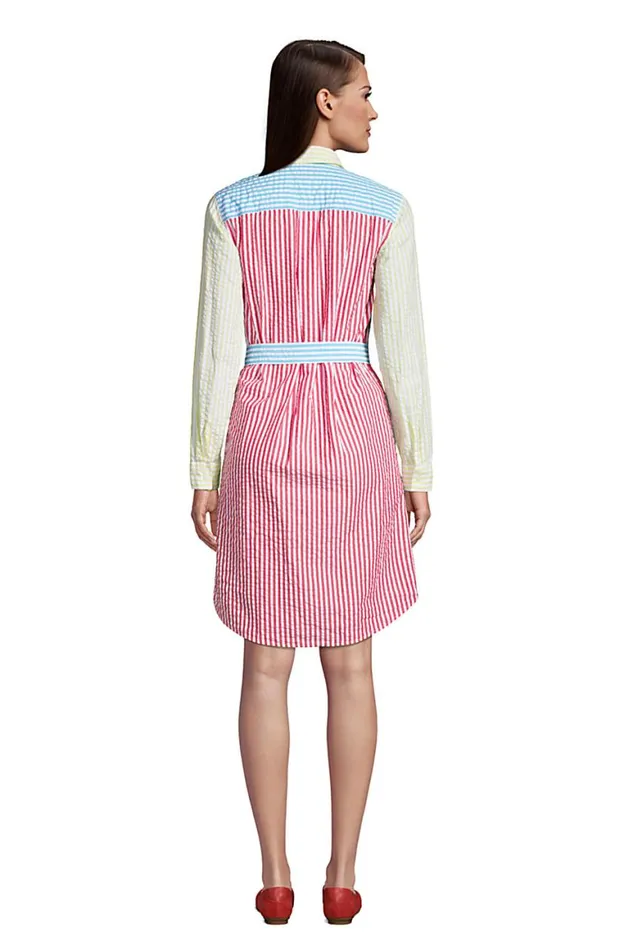 Lands039 End Dresses Women Long Sleeve Seersucker Button Front Shirt Dress Stripe Mix Seersucker Lands039 End Dresses Women Long Sleeve Seersucker Button Front Shirt Dress Stripe Mix Seersucker