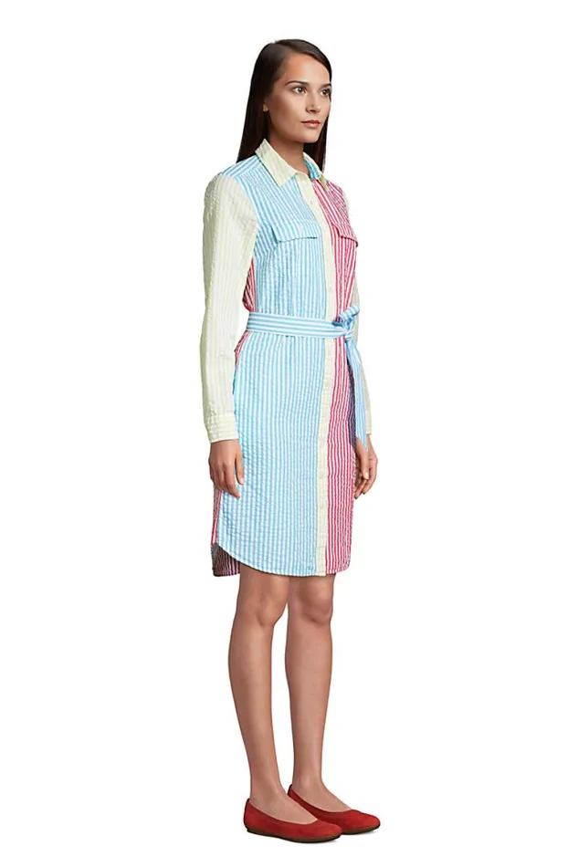 Lands039 End Dresses Women Long Sleeve Seersucker Button Front Shirt Dress Stripe Mix Seersucker Lands039 End Dresses Women Long Sleeve Seersucker Button Front Shirt Dress Stripe Mix Seersucker