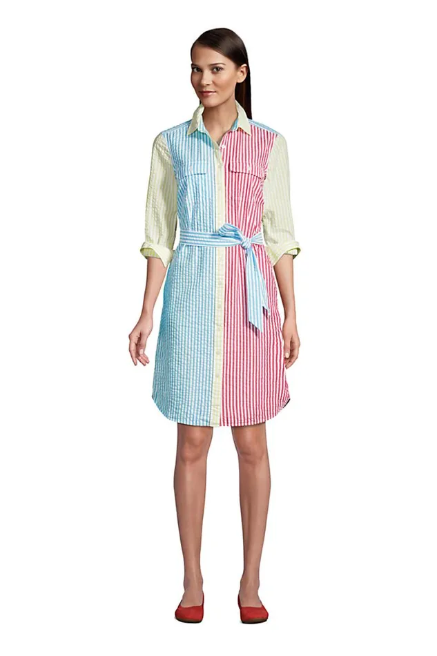 Lands039 End Dresses Women Long Sleeve Seersucker Button Front Shirt Dress Stripe Mix Seersucker Lands039 End Dresses Women Long Sleeve Seersucker Button Front Shirt Dress Stripe Mix Seersucker