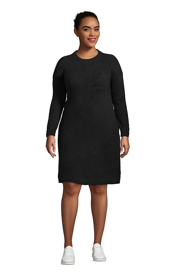 Lands039 End Dresses Women Plus Size Lounge Crew Neck Dress Slounge Black