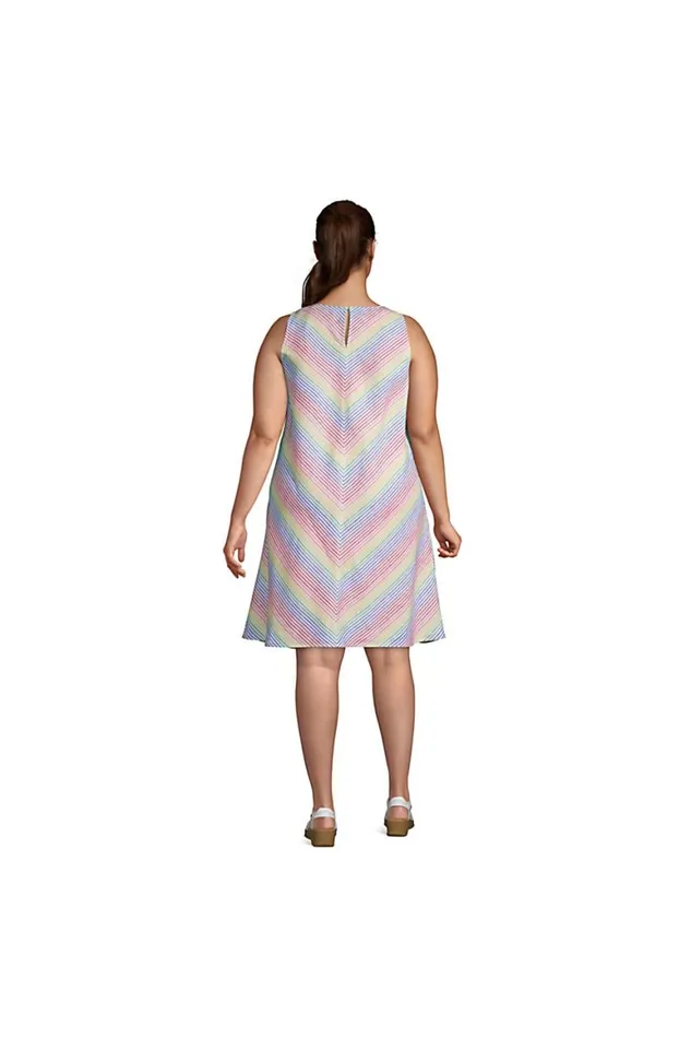 Lands039 End Dresses Women Plus Size Sleeveless Linen Swing Dress White Tropic Palm Lands039 End Dresses Women Plus Size Sleeveless Linen Swing Dress White Tropic Palm