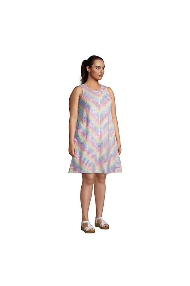 Lands039 End Dresses Women Plus Size Sleeveless Linen Swing Dress White Tropic Palm Lands039 End Dresses Women Plus Size Sleeveless Linen Swing Dress White Tropic Palm