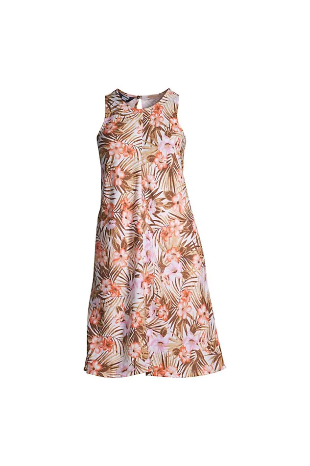 Lands039 End Dresses Women Plus Size Sleeveless Linen Swing Dress White Tropic Palm Lands039 End Dresses Women Plus Size Sleeveless Linen Swing Dress White Tropic Palm
