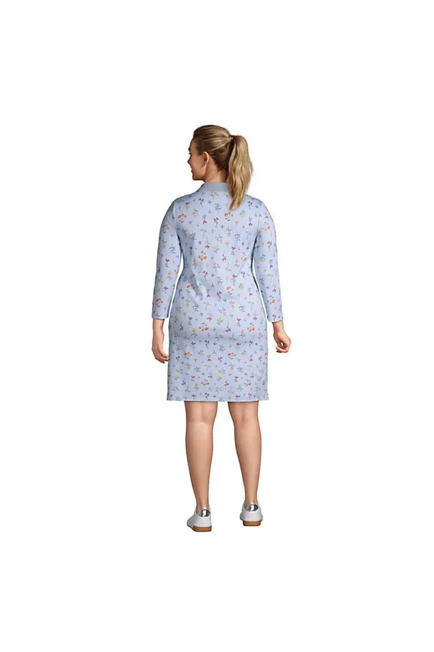 Lands039 End Dresses Women Plus Size Supima Cotton 34 Sleeve Polo Dress Black Floral Mix