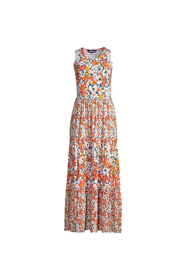 Lands039 End Dresses Women Sleeveless Tiered Maxi Dress Multi Rainbow Stripe Lands039 End Dresses Women Sleeveless Tiered Maxi Dress Multi Rainbow Stripe