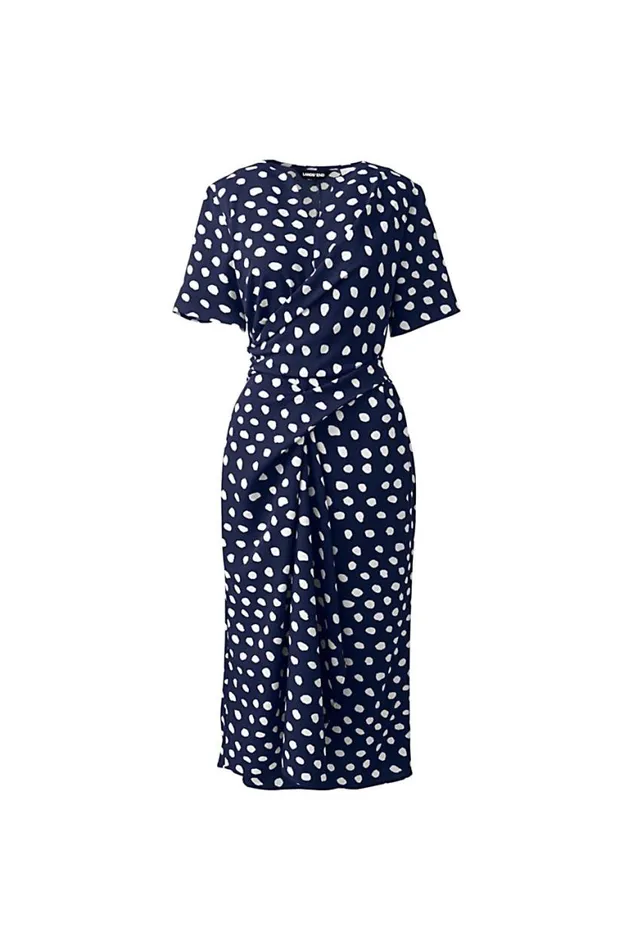 Lands039 End Dresses Women Tie Wrap Midi Dress True Navy