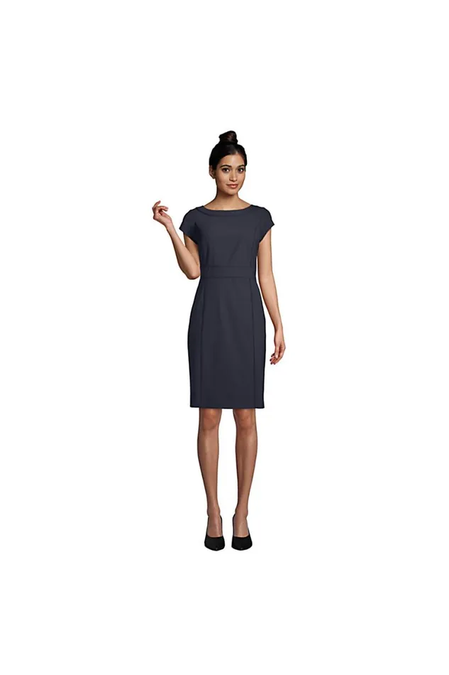 Lands039 End Dresses Women Washable Wool Piped Sheath Dress True Navy