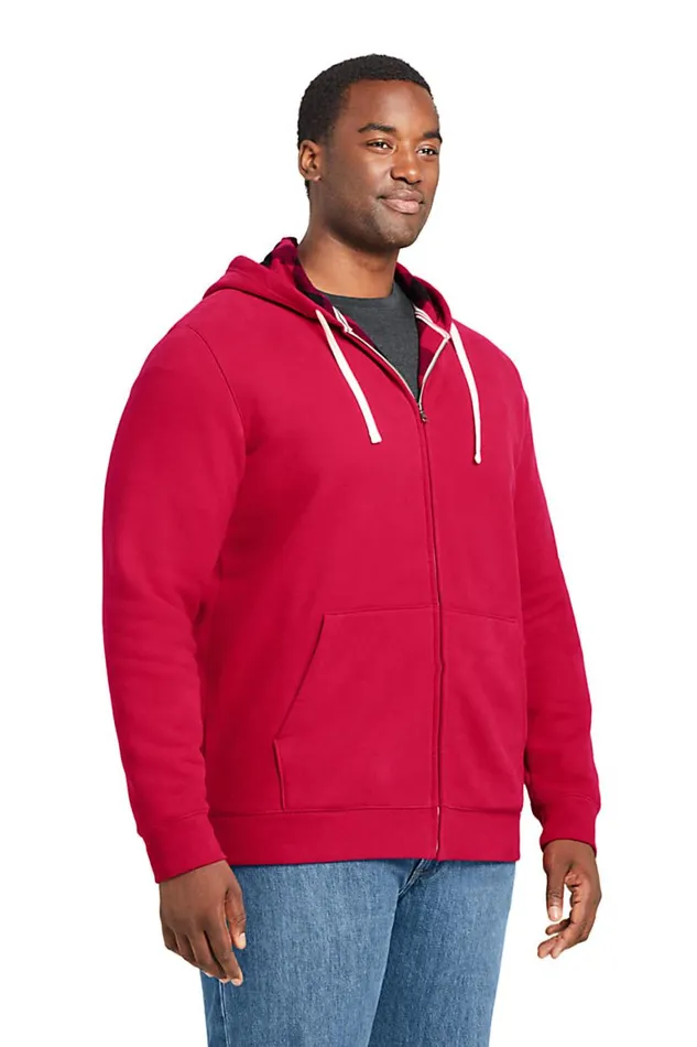 Lands039 End Fleece Men Big Serious Sweats Flannel Lined Full Zip Hoodie Rich Red Flannel