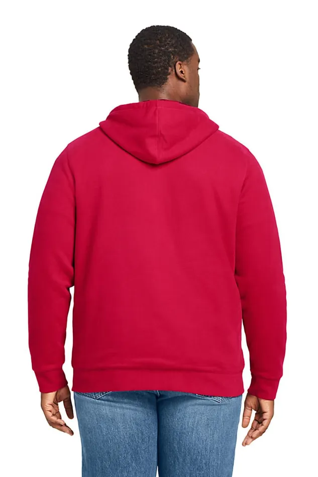 Lands039 End Fleece Men Big Serious Sweats Flannel Lined Full Zip Hoodie Rich Red Flannel
