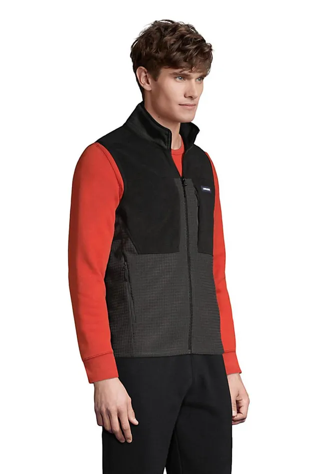 Lands039 End Fleece Men Grid Fleece Vest Dark Charcoal Lands039 End Fleece Men Grid Fleece Vest Dark Charcoal
