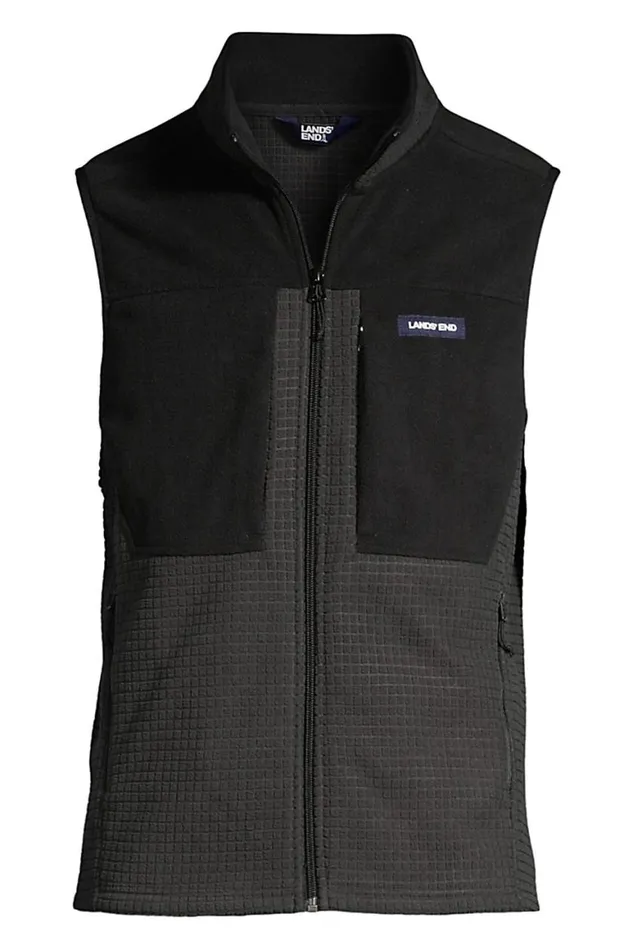 Lands039 End Fleece Men Grid Fleece Vest Dark Charcoal Lands039 End Fleece Men Grid Fleece Vest Dark Charcoal